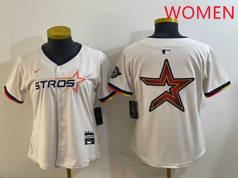 Women Houston Astros Blank Cream Three generations Joint Name 2025 Nike MLB Jersey style 41010
